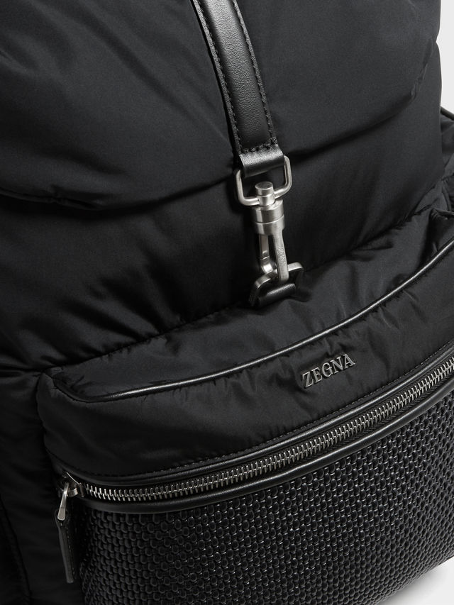 Black Technical Fabric and PELLETESSUTA™ Leather Backpack Product detail photo #4