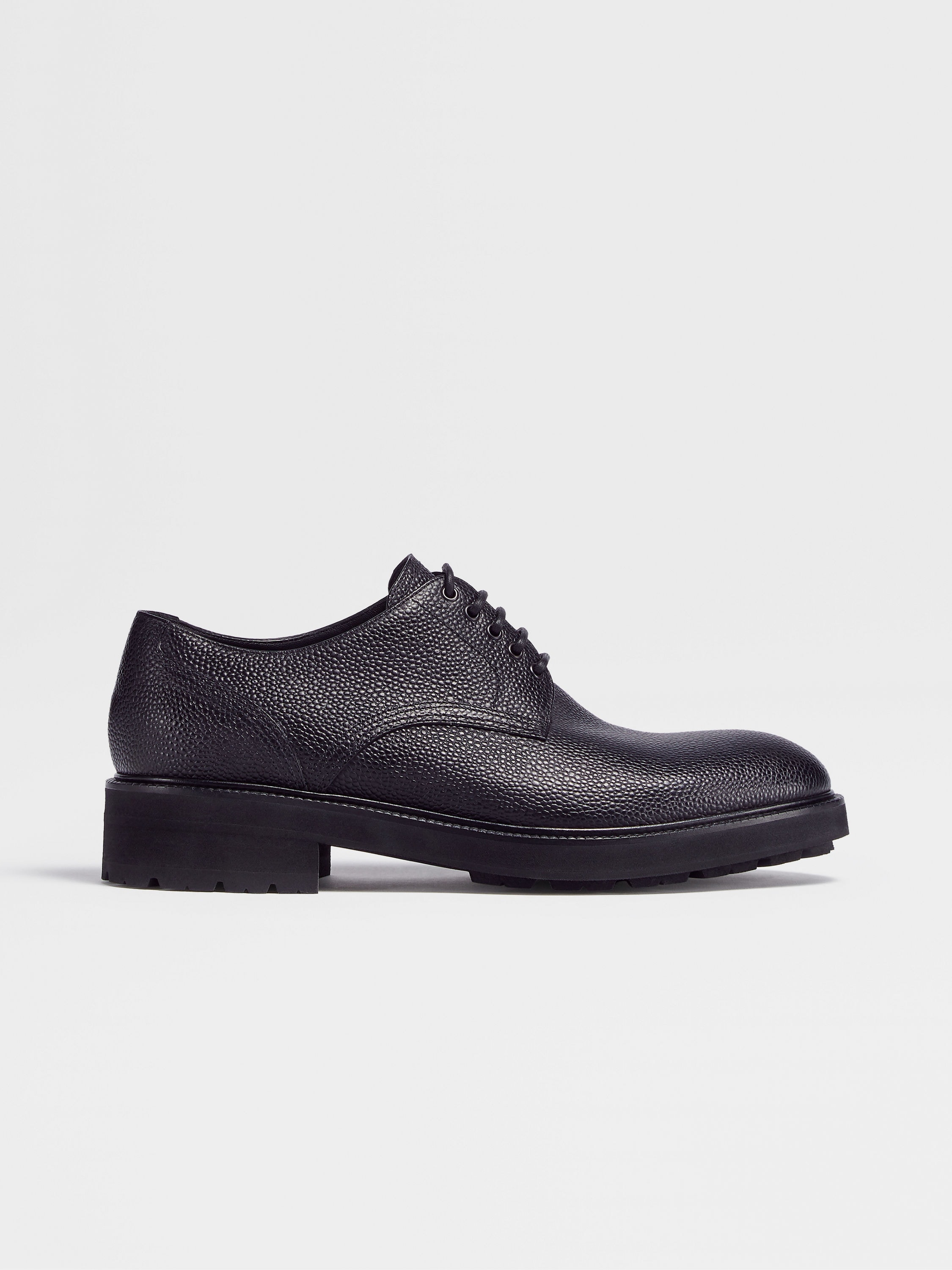 Black Grained Leather Arezzo Derby Shoes FW23 22029767 Zegna IN