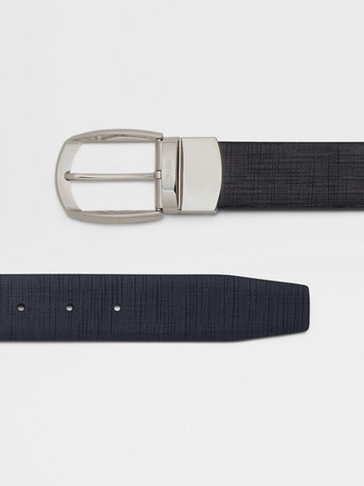 Black and Navy Blue Reversible Leather Belt SS25 22117583 Zegna RO