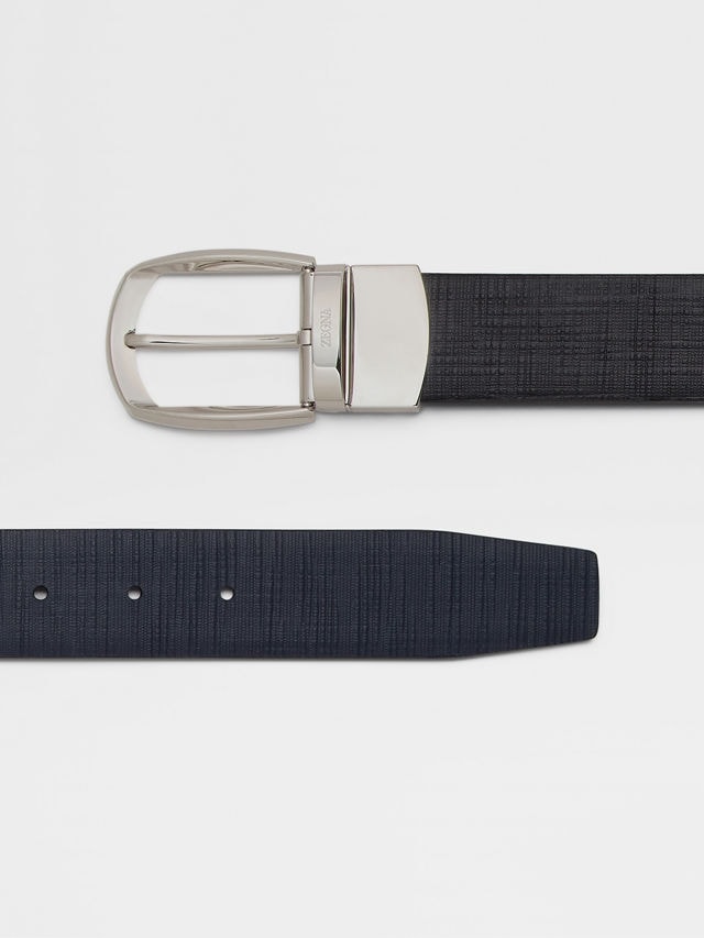 Black and Navy Blue Reversible Leather Belt Product detail photo #1
