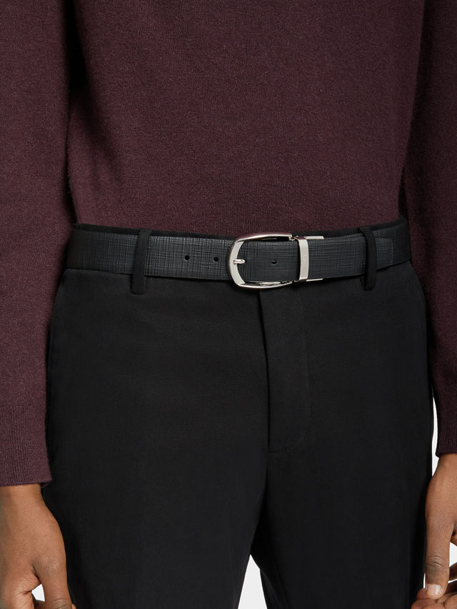 Black and Navy Blue Reversible Leather Belt Product detail photo #2