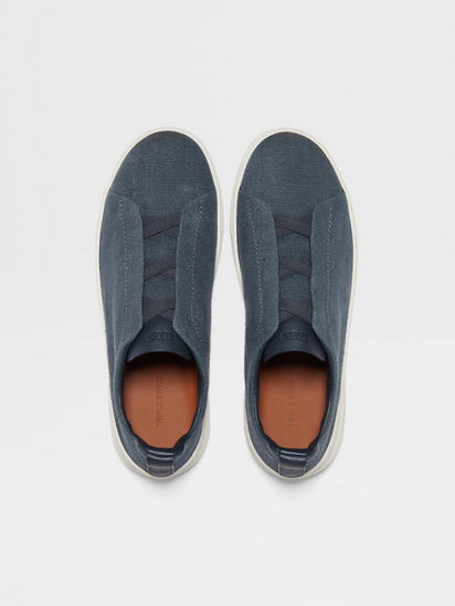 Dark Teal Blue Cotton Linen and Leather Triple Stitch Dark Teal Blue Cotton Linen and Leather Triple Stitch