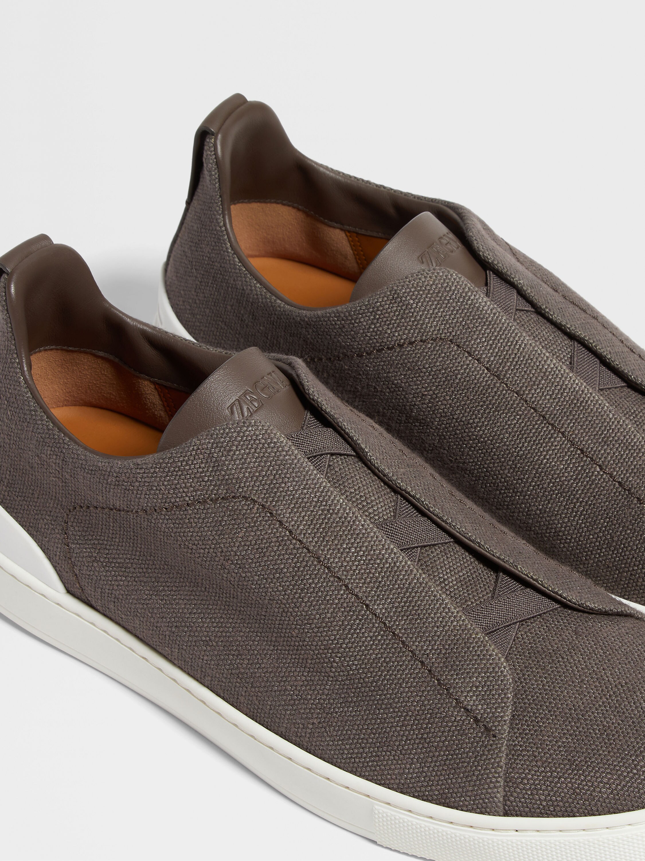 Dark Taupe Cotton Linen and Leather Triple Stitch™ Sneakers Product detail photo #1