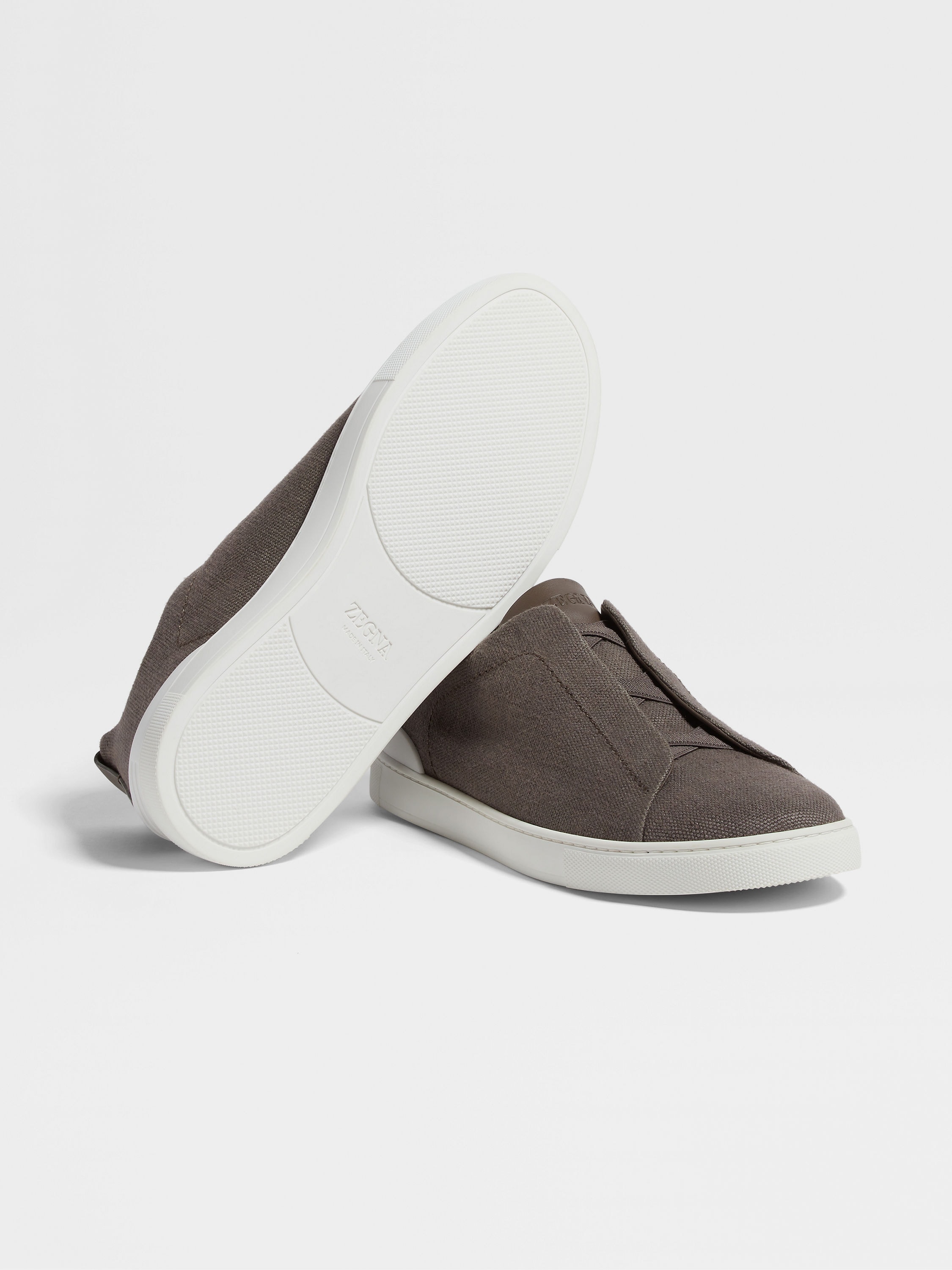 Dark Taupe Cotton Linen and Leather Triple Stitch™ Sneakers Product detail photo #4