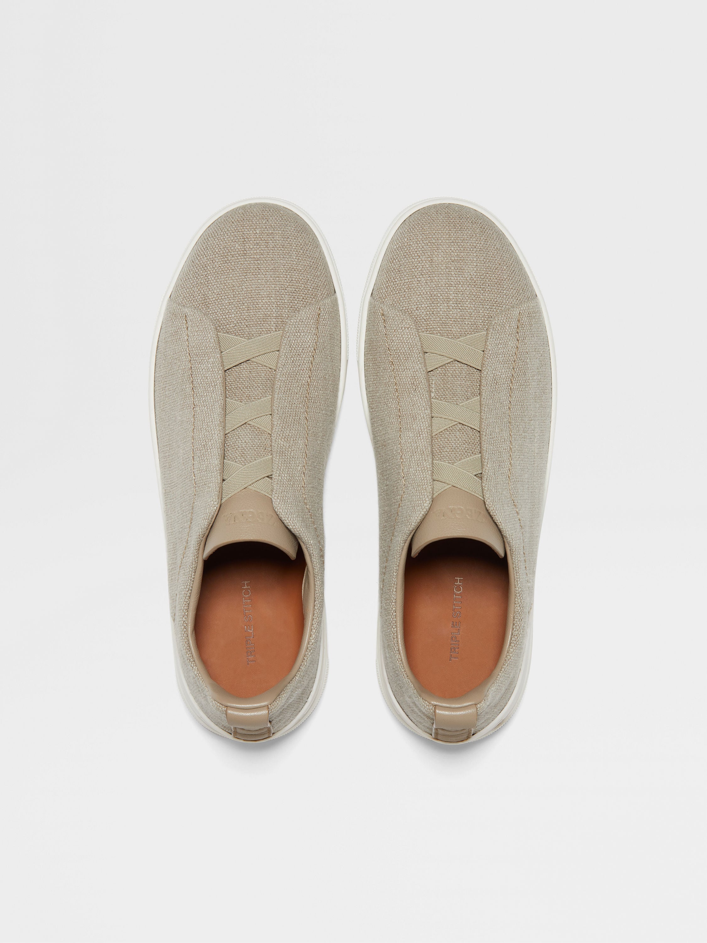 Light Beige Cotton Linen and Leather Triple Stitch™ Sneakers Product detail photo #2