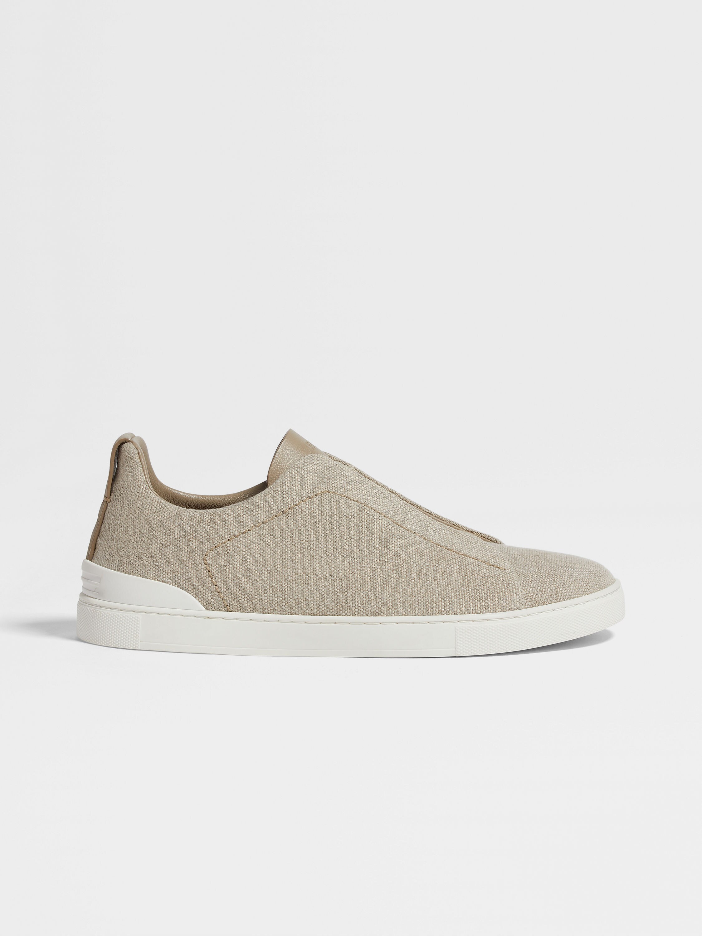 Light Beige Cotton Linen and Leather Triple Stitch™ Sneakers Product detail photo #3