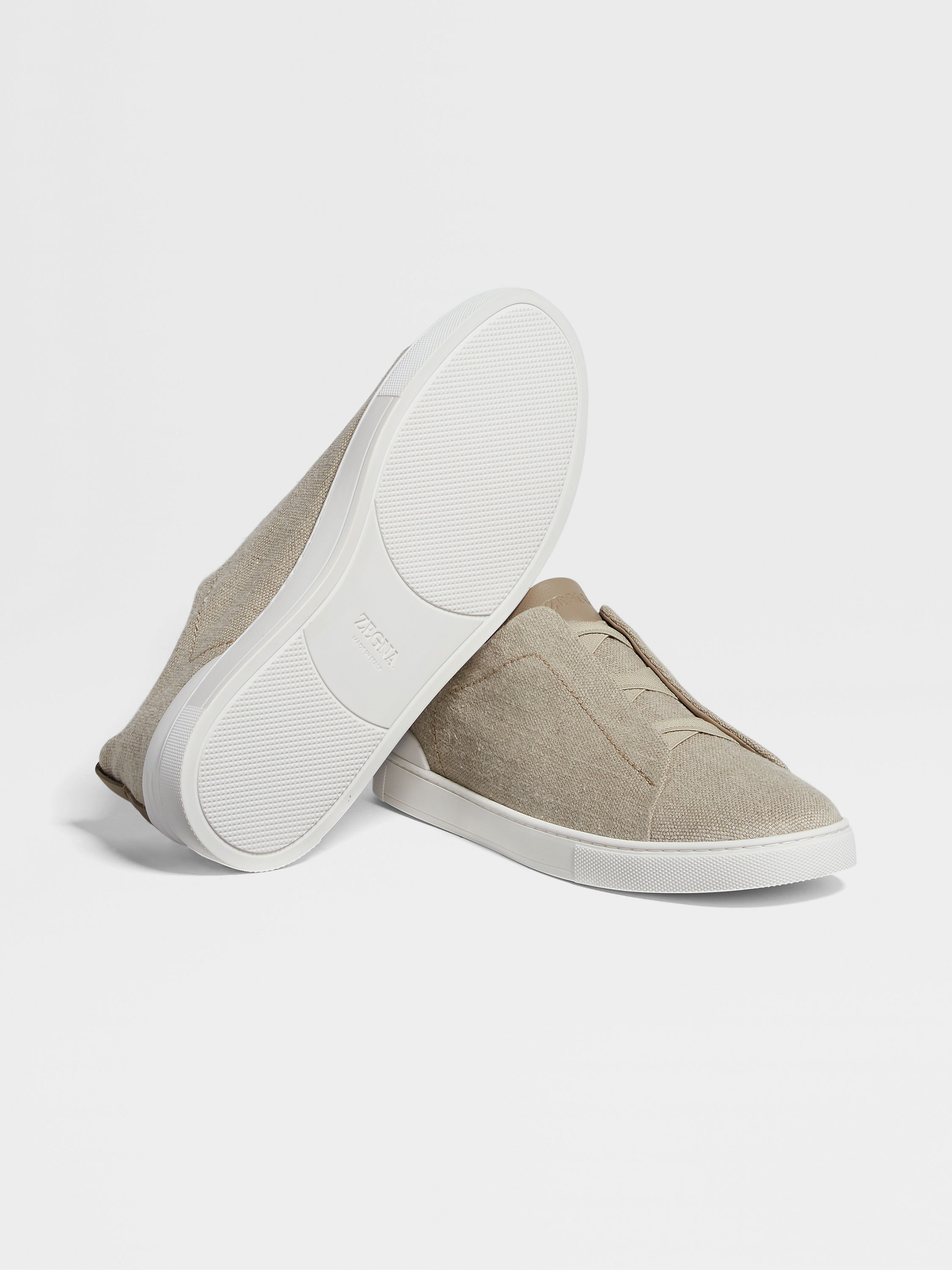 Light Beige Cotton Linen and Leather Triple Stitch™ Sneakers Product detail photo #4
