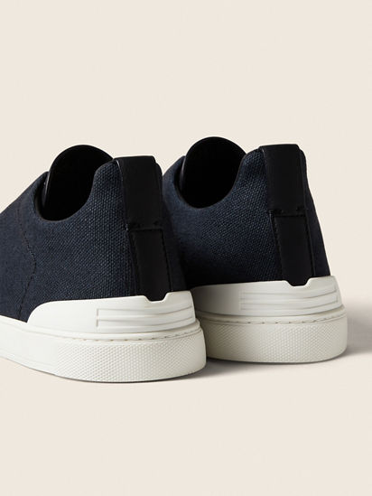 Navy Blue Cotton Linen and Leather Triple Stitch™ Sneakers SS26