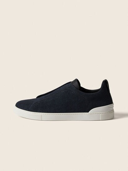 Ermenegildo Zegna COUTURE スニーカー ネイビー Navy Blue Cotton Linen and Leather Triple Stitch™ Sneakers SS26