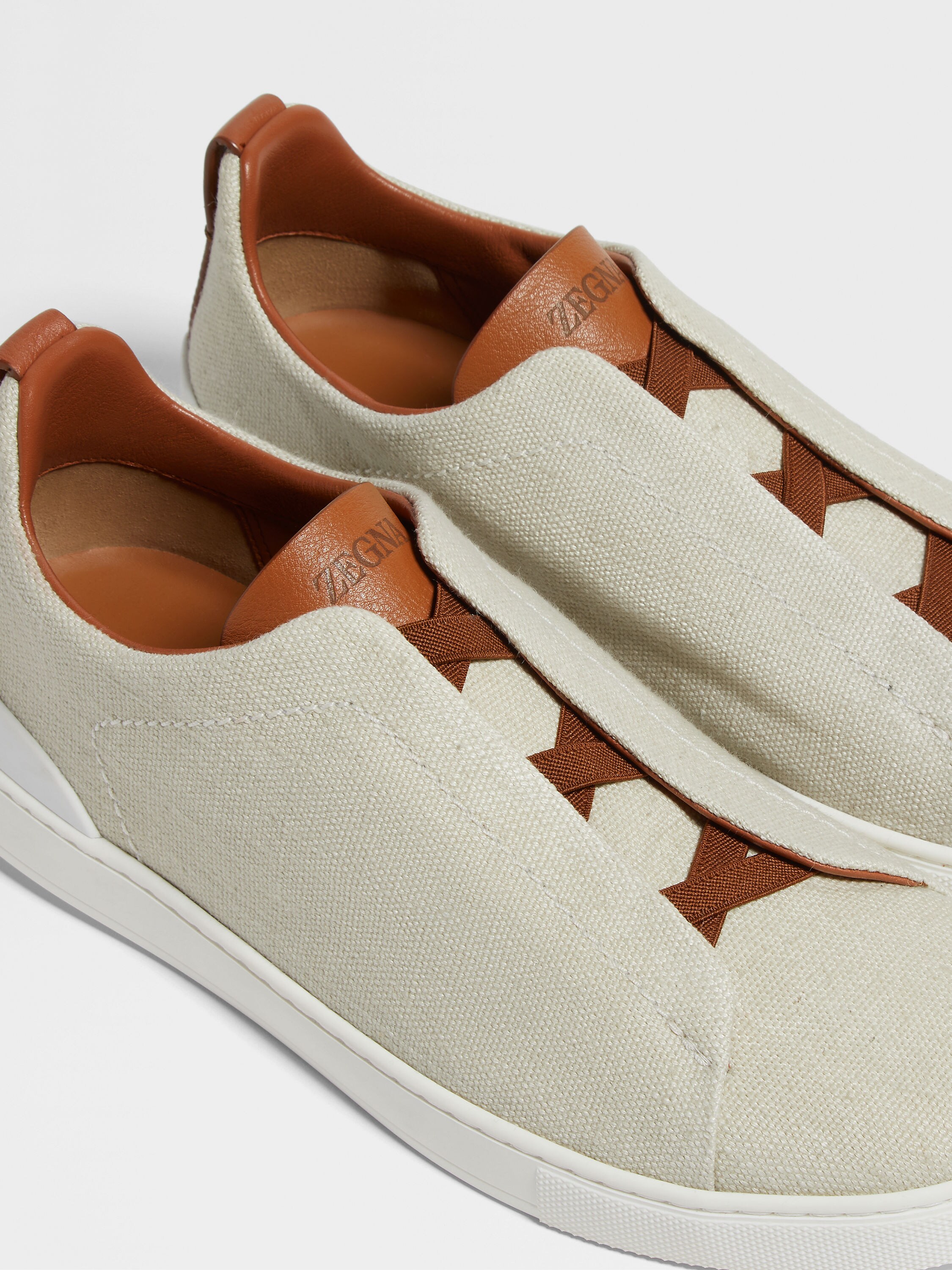 Dust White Cotton Linen and Leather Triple Stitch™ Sneakers Product detail photo #1