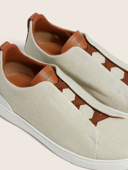 Dust White Cotton Linen and Leather Triple Stitch™ Sneakers SS26