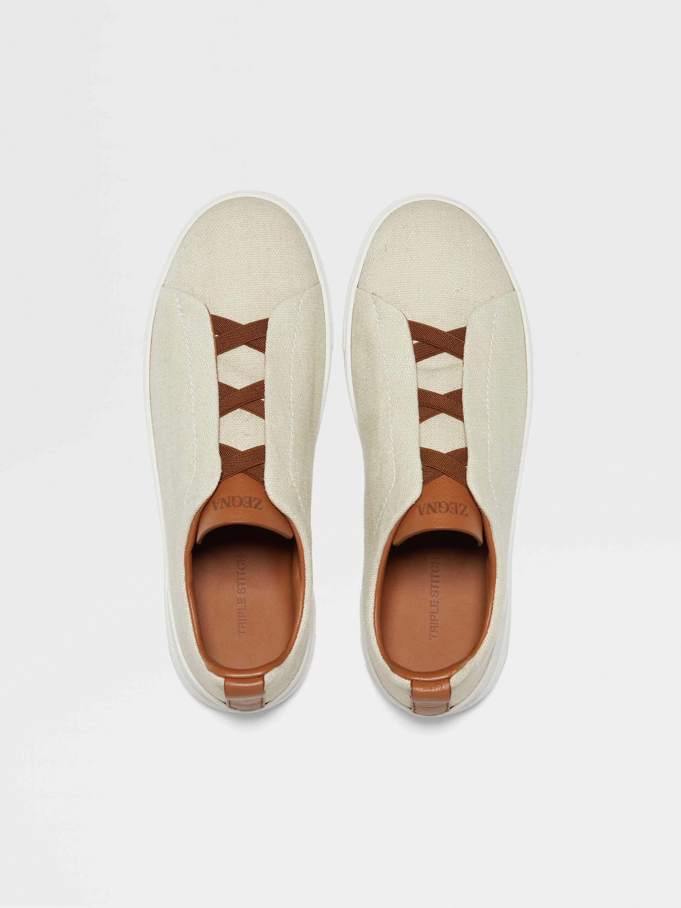 Dust White Cotton Linen and Leather Triple Stitch™ Sneakers Product detail photo #2