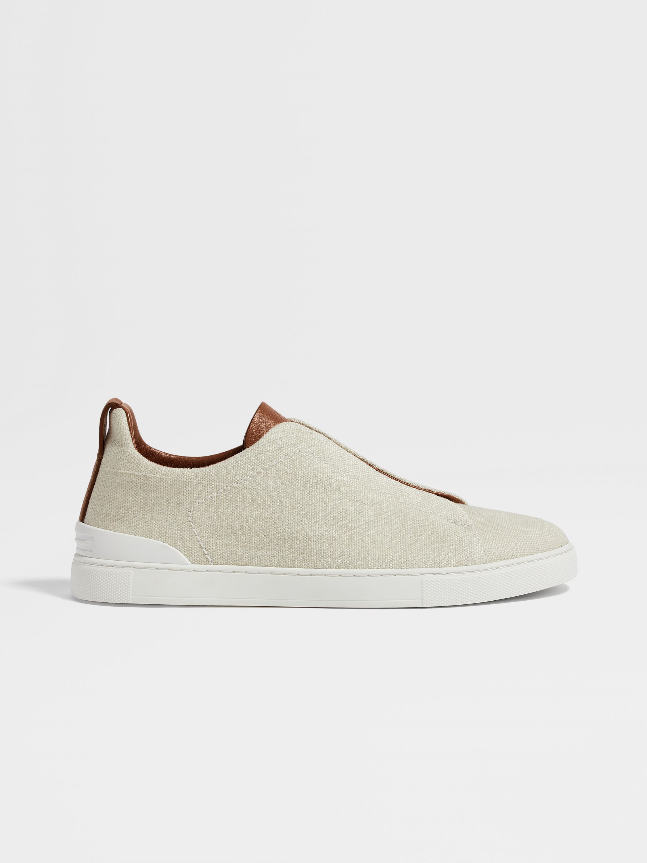 Dust White Cotton Linen and Leather Triple Stitch™ Sneakers Product detail photo #3