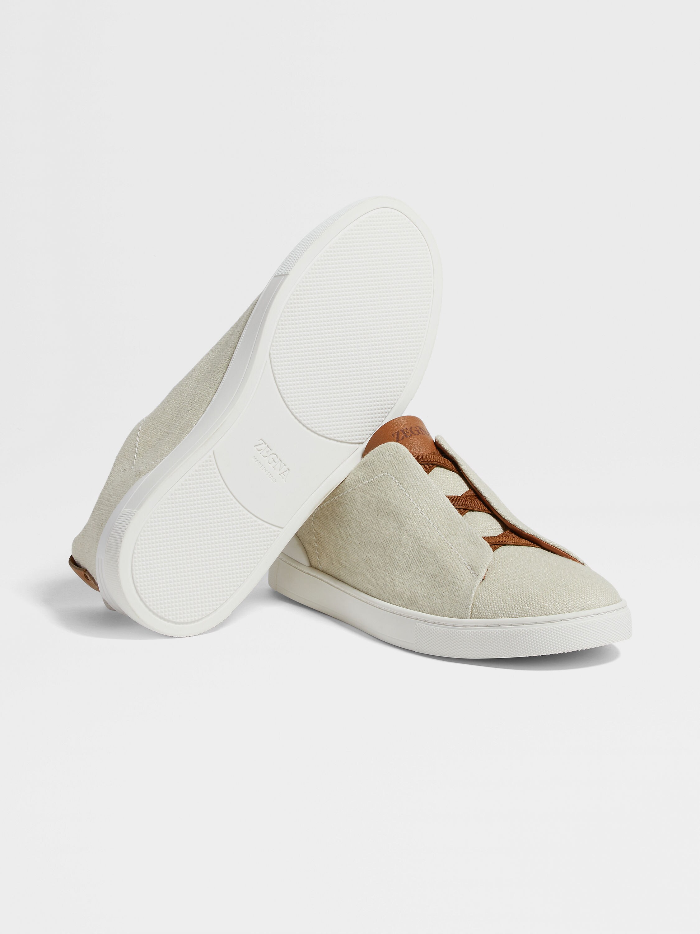 Dust White Cotton Linen and Leather Triple Stitch™ Sneakers Product detail photo #4