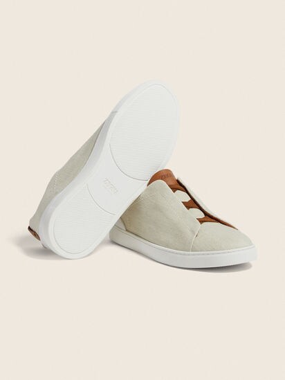 Dust White Cotton Linen and Leather Triple Stitch™ Sneakers SS26