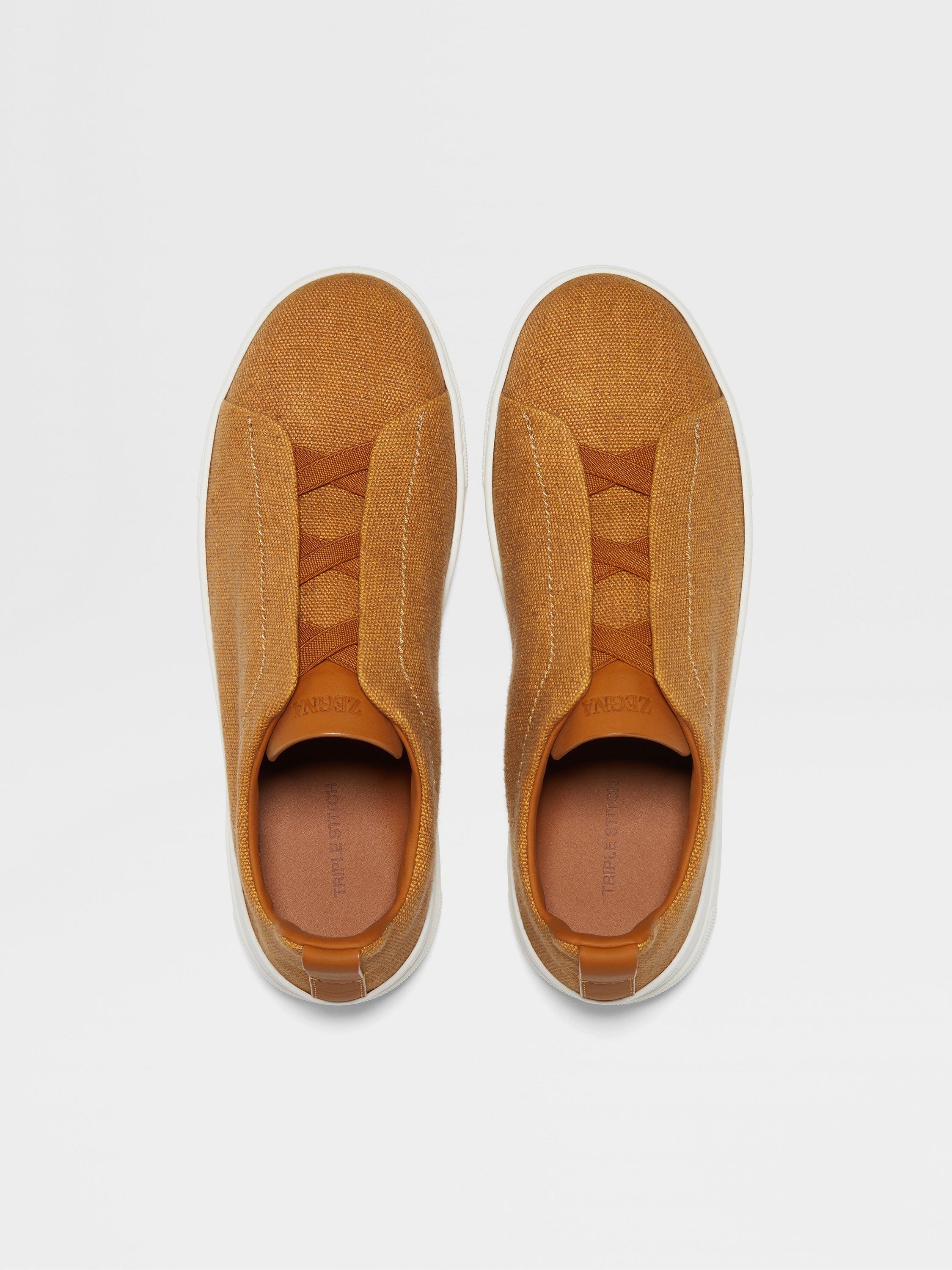 Ochre Cotton Linen and Leather Triple Stitch™ Sneakers Product detail photo #2