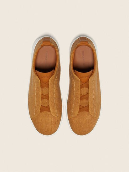 Ochre Cotton Linen and Leather Triple Stitch™ Sneakers SS26