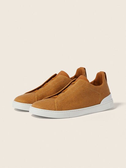 Ochre Cotton Linen and Leather Triple Stitch™ Sneakers SS26
