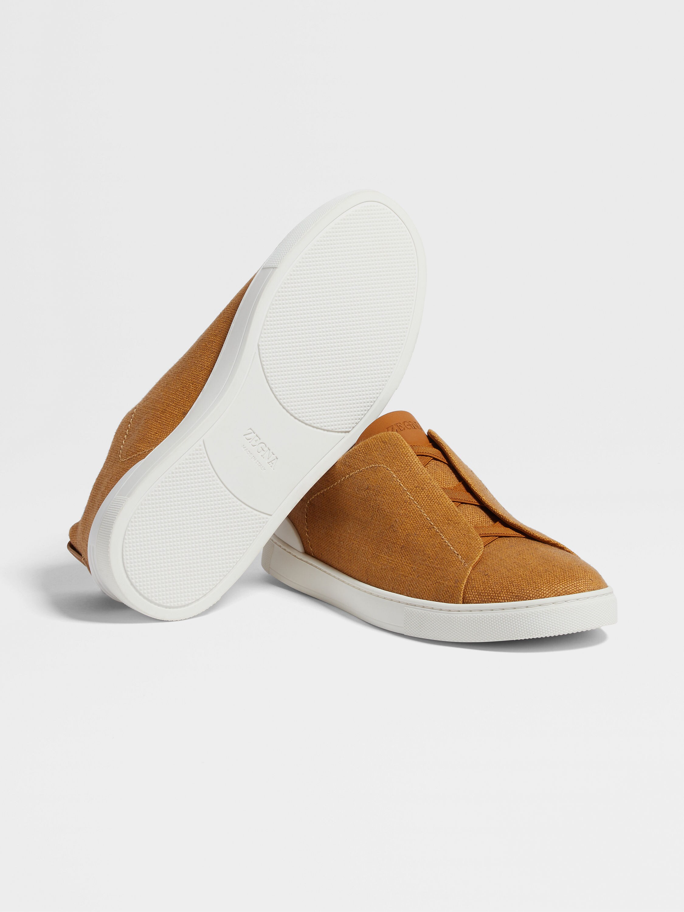 Ochre Cotton Linen and Leather Triple Stitch™ Sneakers Product detail photo #4