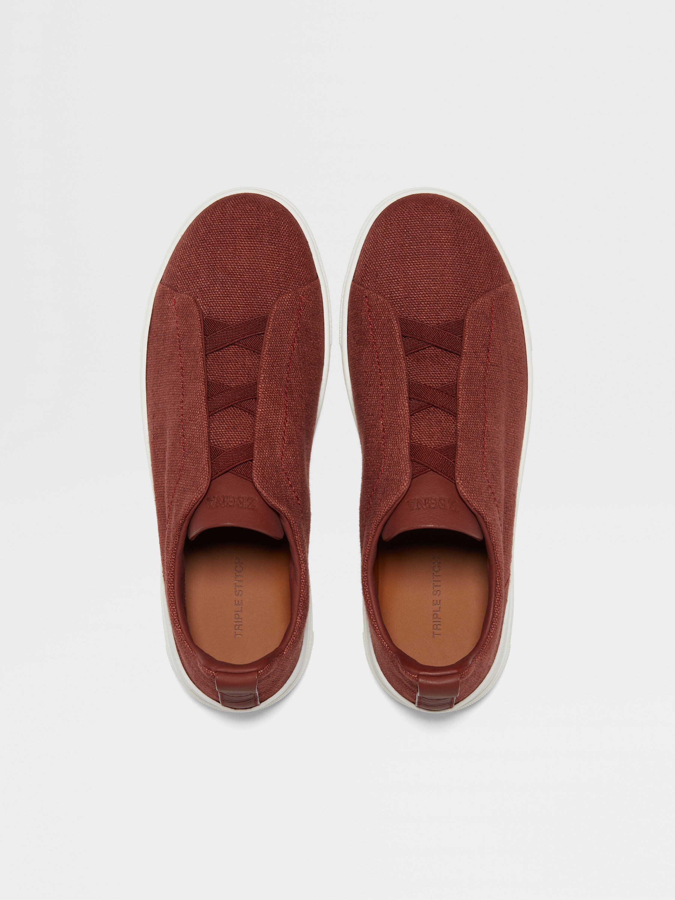 Red Cotton Linen and Leather Triple Stitch™ Sneakers Product detail photo #2