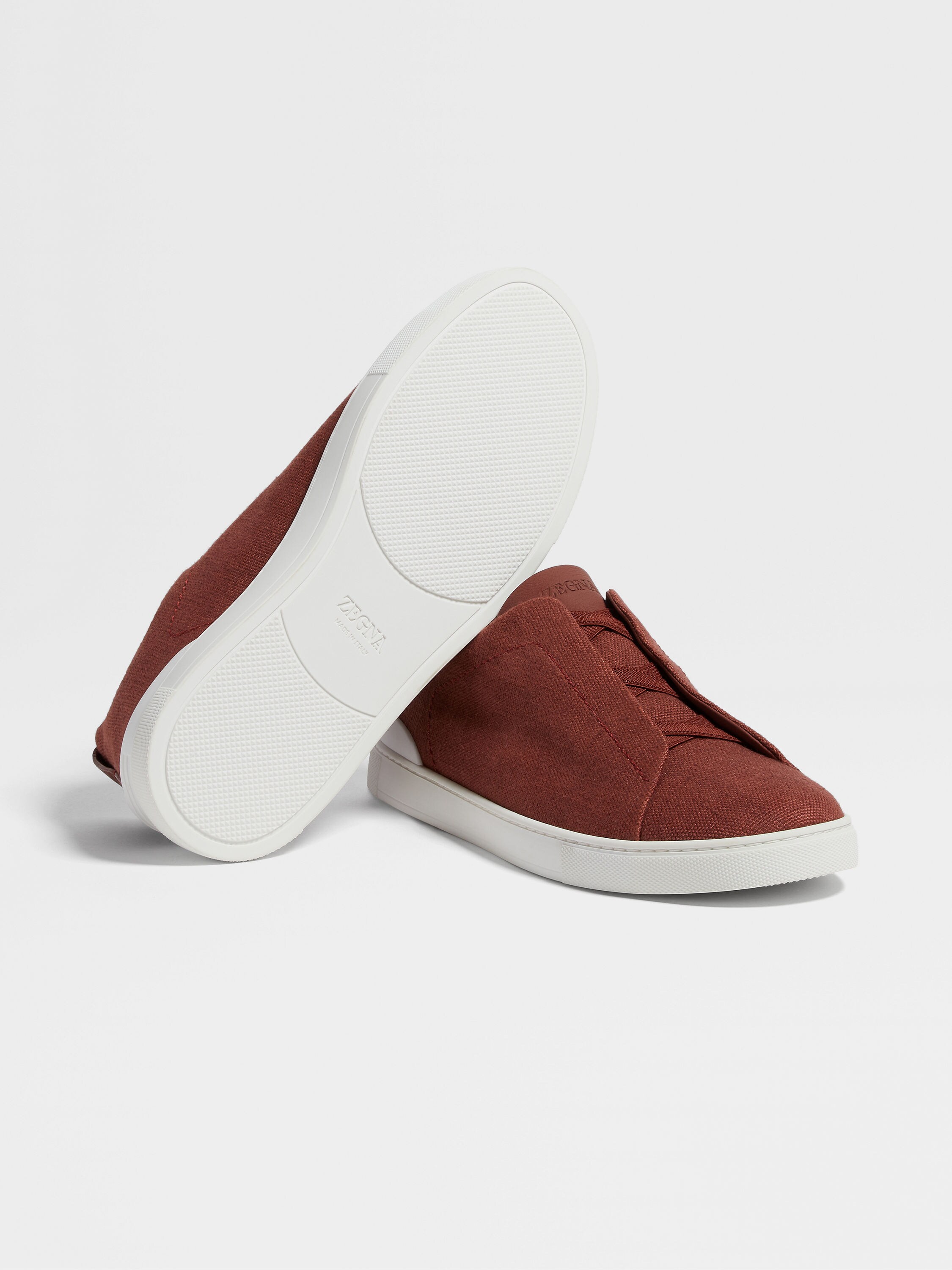 Red Cotton Linen and Leather Triple Stitch™ Sneakers Product detail photo #4