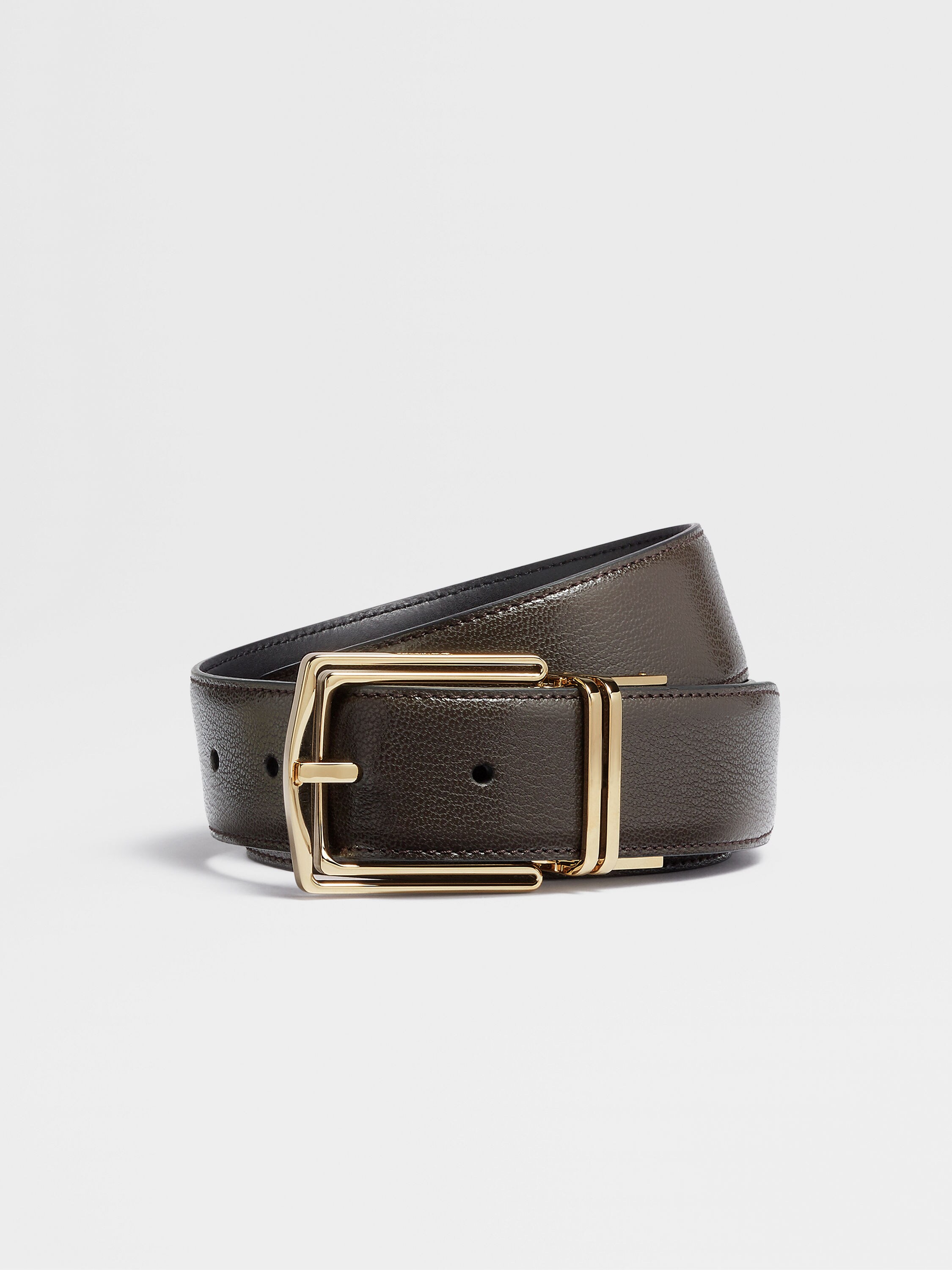 Reversible Leather Belt With Double G Buckle In Black/Brown