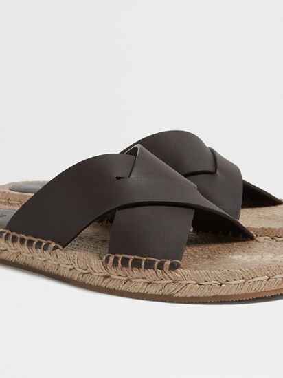 Dark Brown Leather Espadrille Sandals SS25 30108925 | Zegna US
