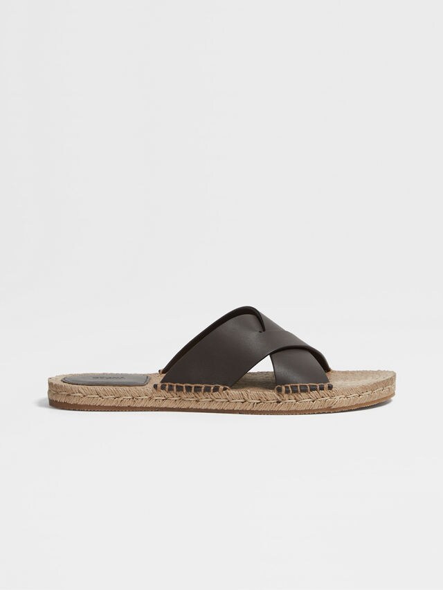 Espadrilles-Sandalen aus Leder in Dunkelbraun Hauptproduktfoto