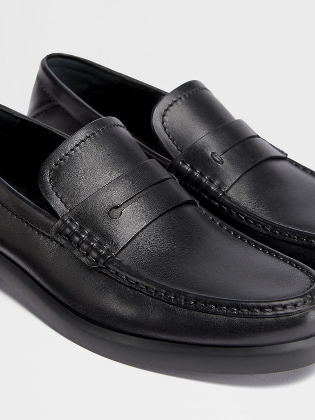 Black Hand-Buffed Leather X-Lite Loafers Product detail photo #3
