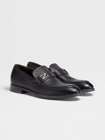 Black Hand-Buffed Leather X-Lite Loafers FW23 22120958 | Zegna 