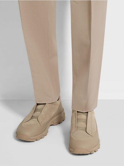 Light Taupe Suede and Leather Triple Stitch™ Monte Sneakers Light Taupe Suede and Leather Triple Stitch™ Monte Sneakers