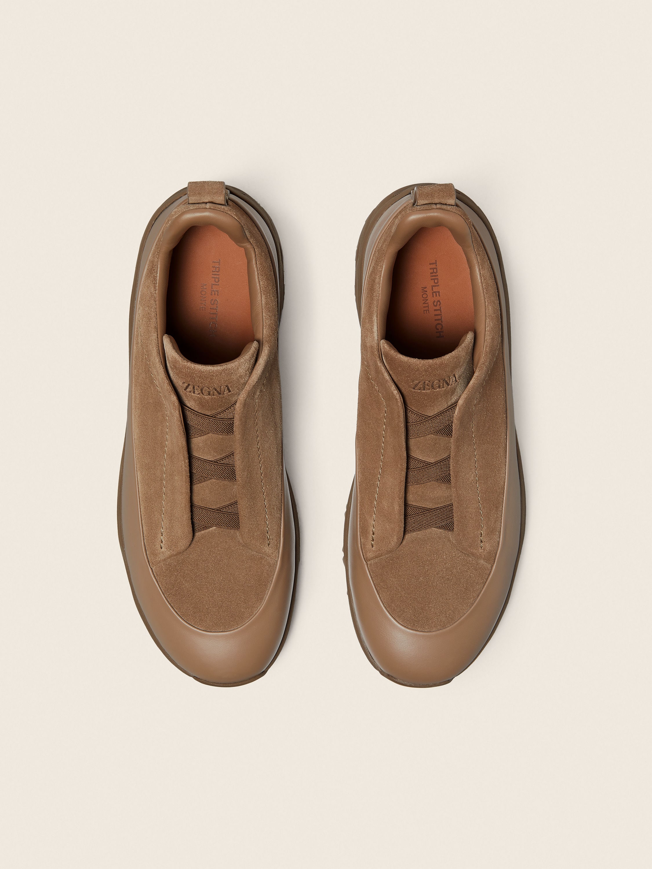 Dark Beige Leather and Suede Triple Stitch™ Monte Sneakers Product detail photo #2