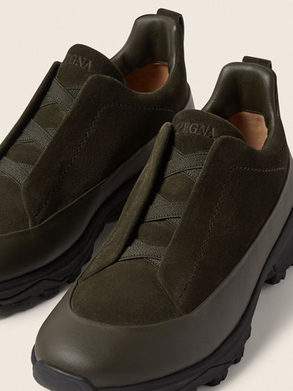 Dark Olive Green Leather and Suede Triple Stitch™ Monte Sneakers