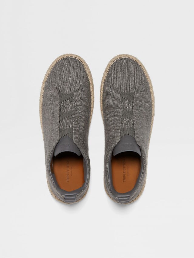 Grey Mélange Linen and Leather Triple Stitch™ Espadrilles Product detail photo #2