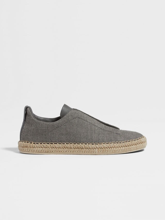 Grey Mélange Linen and Leather Triple Stitch™ Espadrilles Product detail photo #3