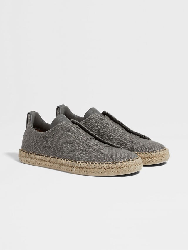 Grey Mélange Linen and Leather Triple Stitch™ Espadrilles Main product photo