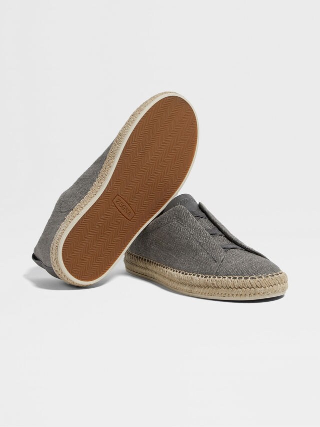Grey Mélange Linen and Leather Triple Stitch™ Espadrilles Product detail photo #4