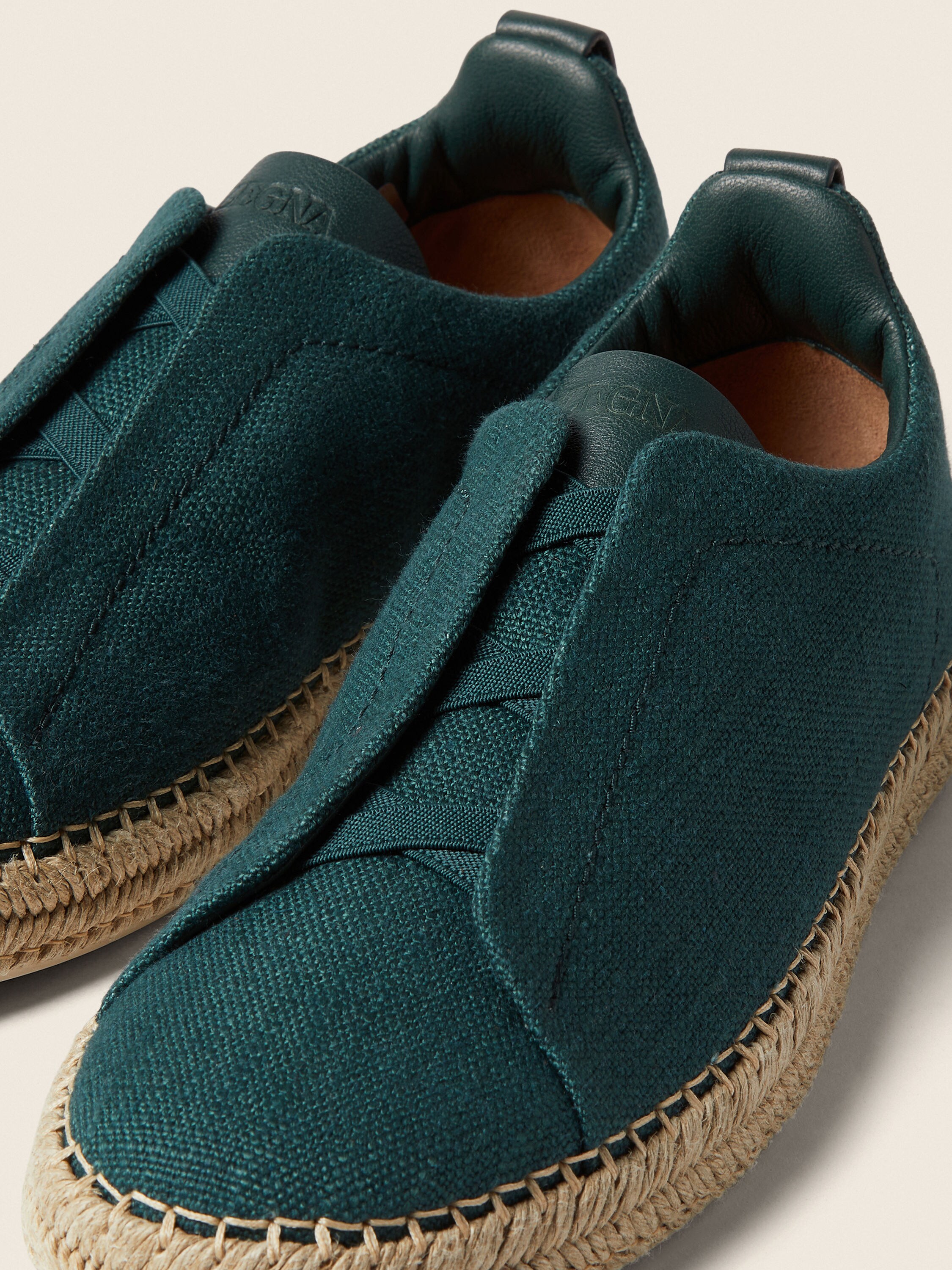 Triple Stitch™ Espadrillas in Misto Lino e Pelle Blu Teal Scuro Foto #1 di dettaglio del prodotto