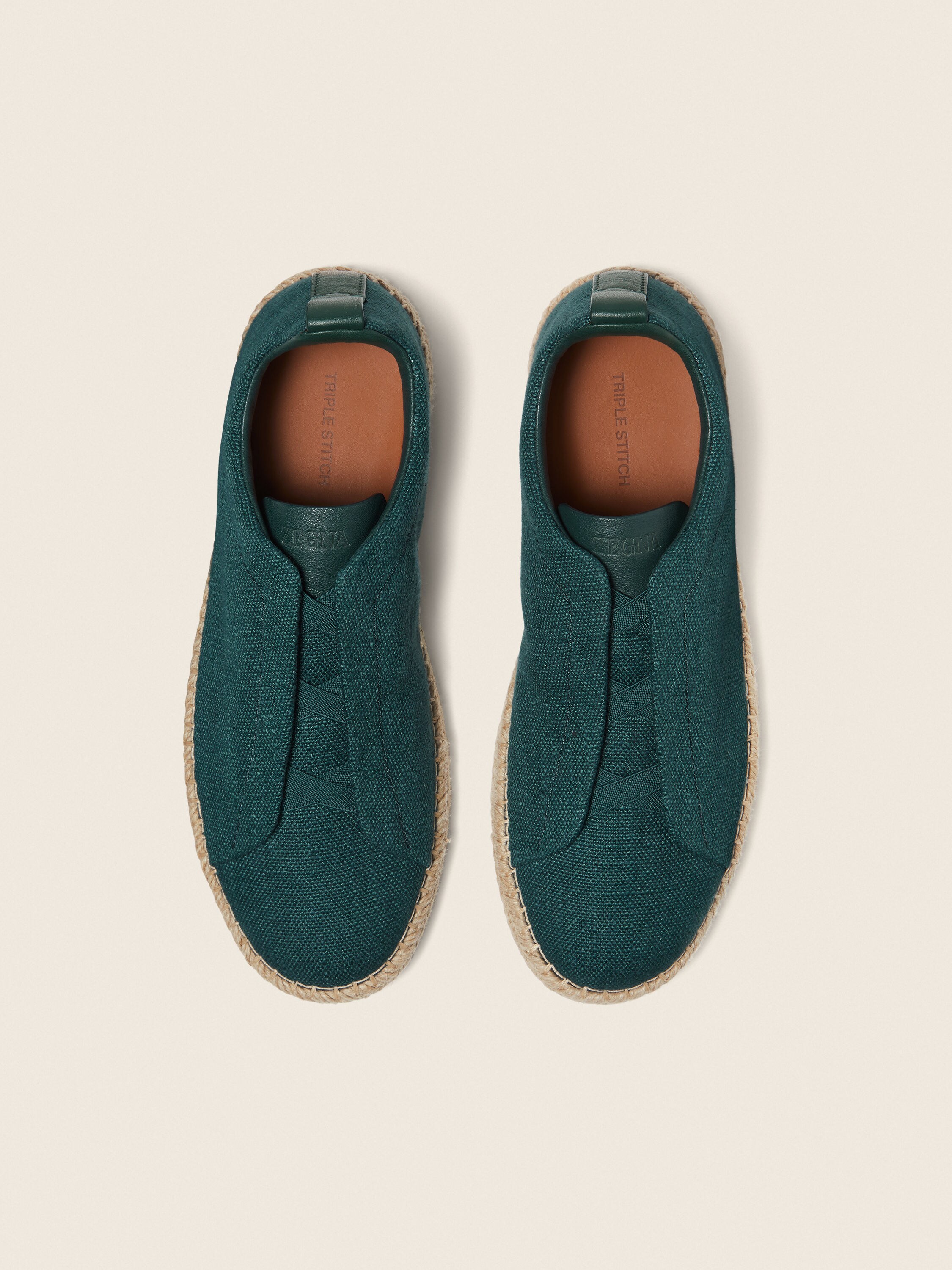 Triple Stitch™ Espadrillas in Misto Lino e Pelle Blu Teal Scuro Foto #2 di dettaglio del prodotto