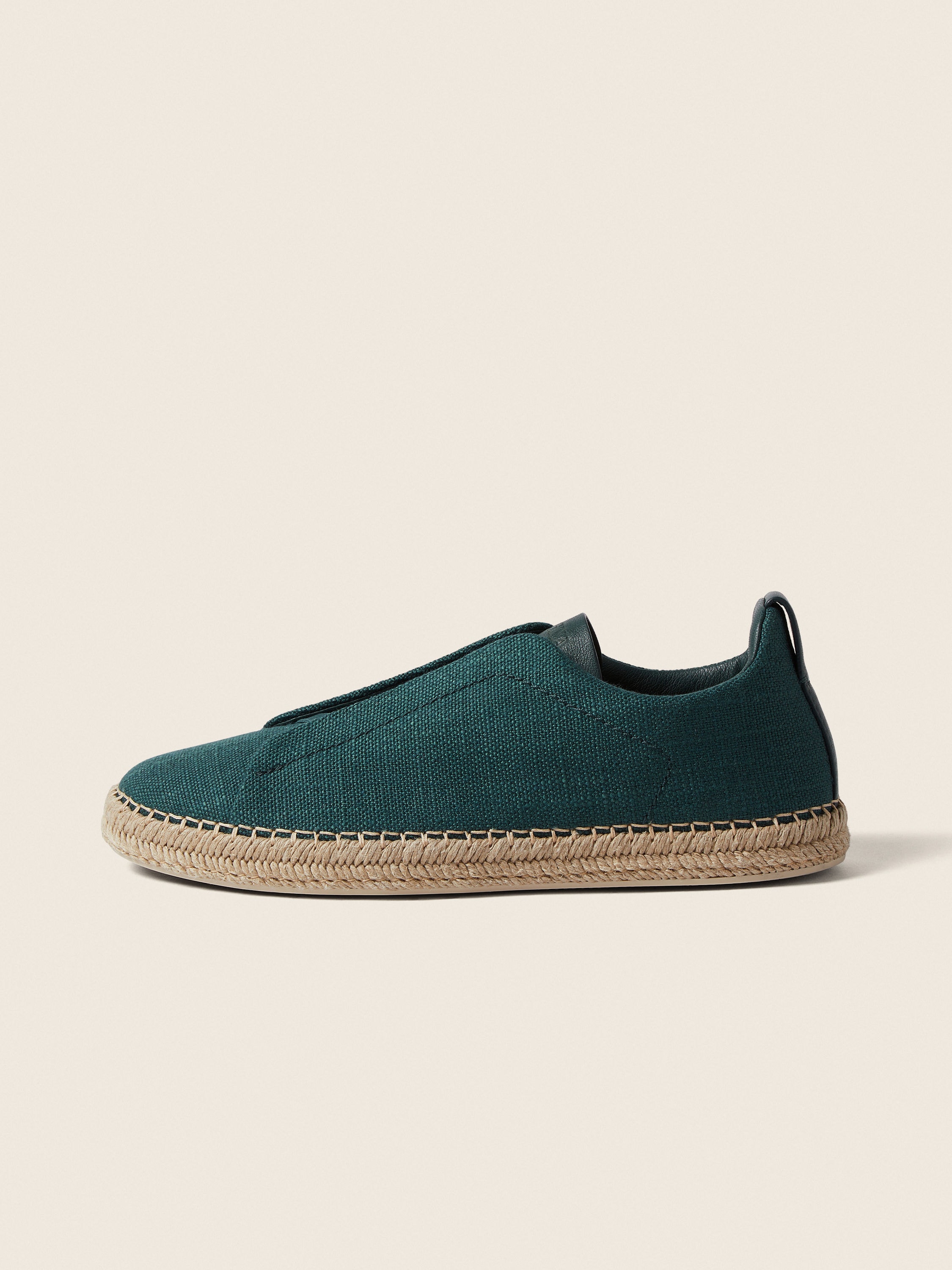Triple Stitch™ Espadrillas in Misto Lino e Pelle Blu Teal Scuro Foto #3 di dettaglio del prodotto
