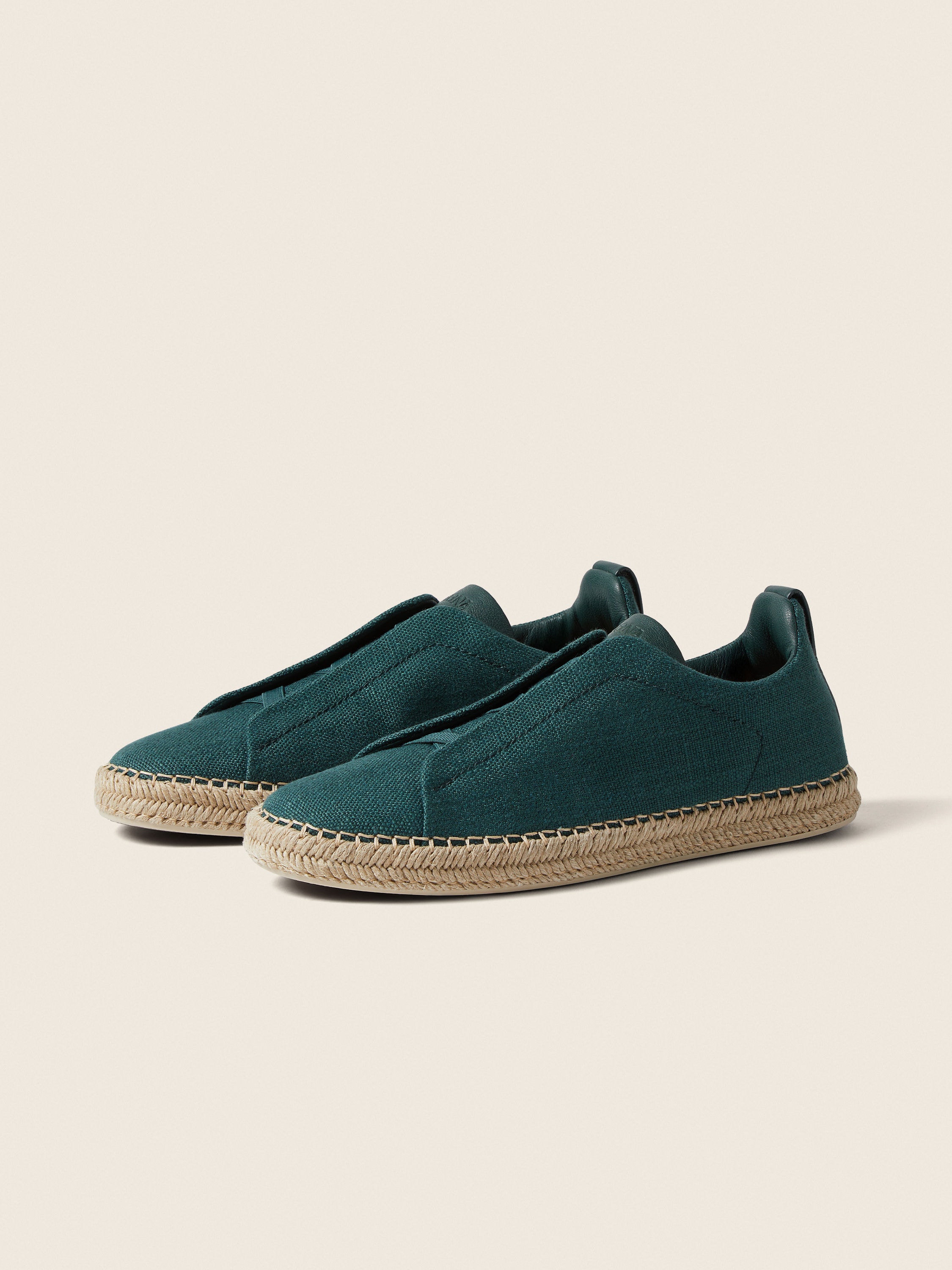 Triple Stitch™ Espadrillas in Misto Lino e Pelle Blu Teal Scuro Foto principale del prodotto