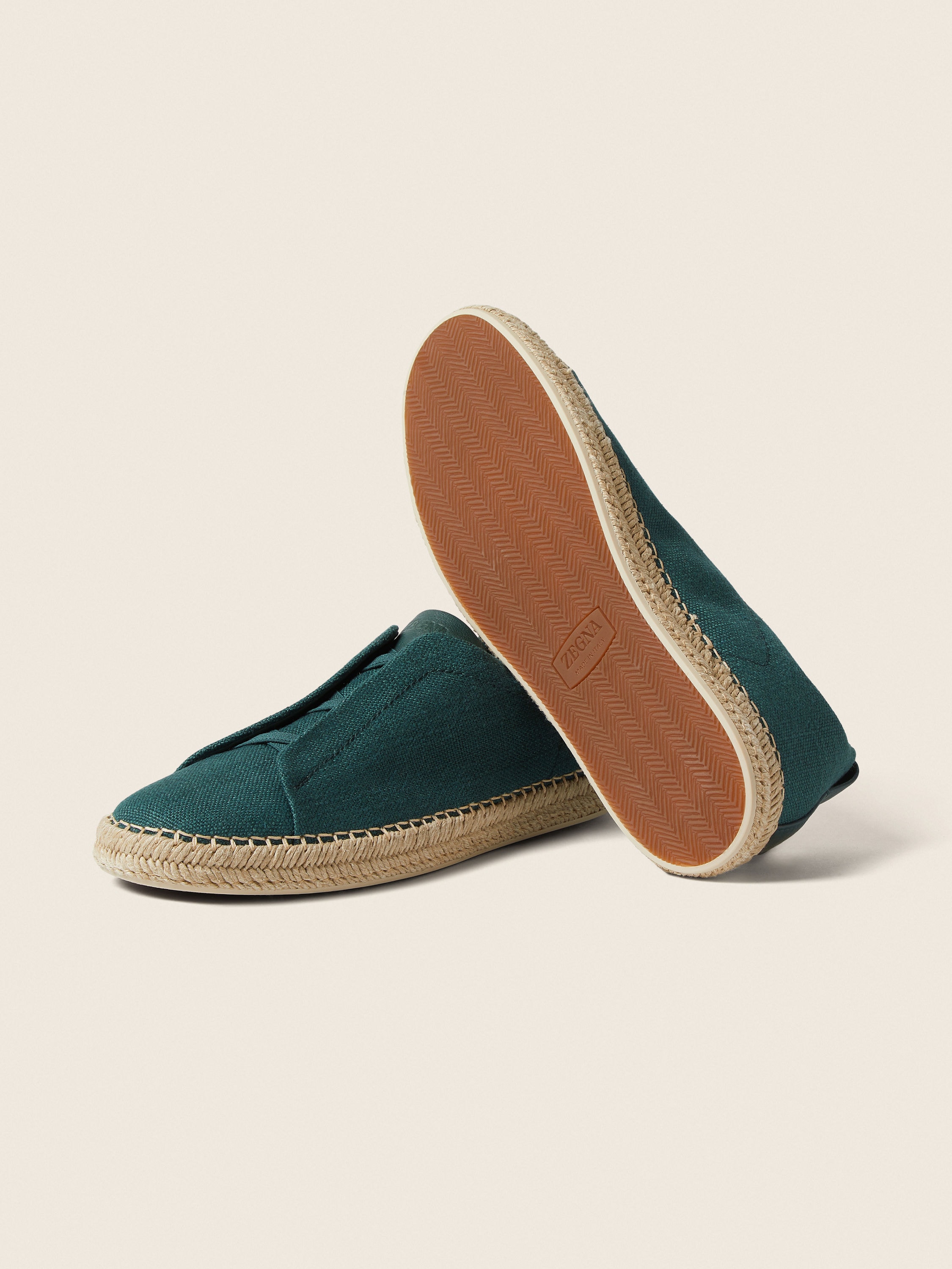 Triple Stitch™ Espadrillas in Misto Lino e Pelle Blu Teal Scuro Foto #4 di dettaglio del prodotto