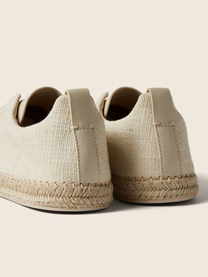 オフホワイトリネン混紡&レザーTriple Stitch™エスパドリーユ SS26