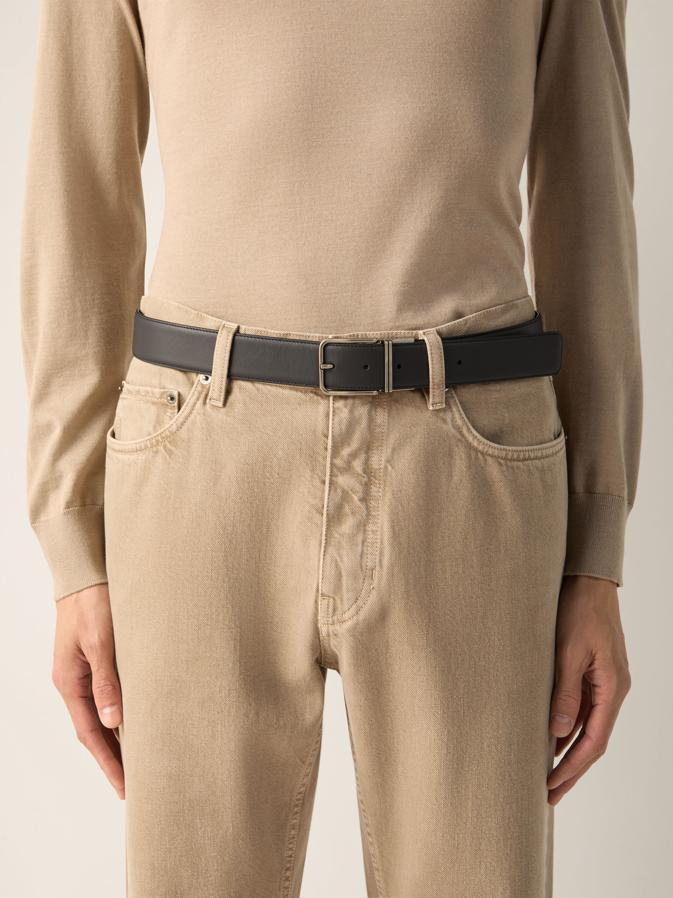 Dark Brown and Black Reversible Leather Belt Product detail photo #2