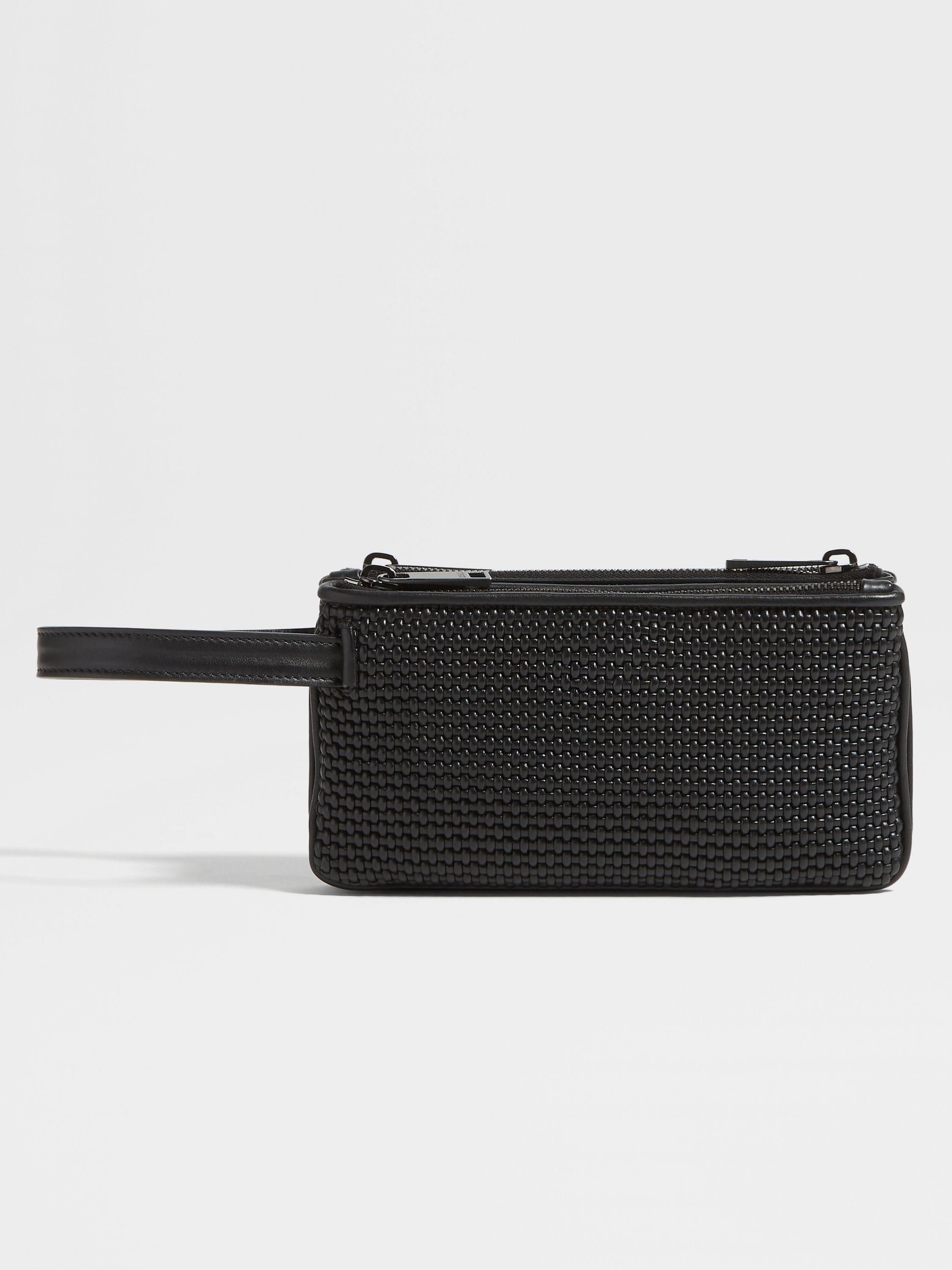 Black PELLETESSUTA™ Leather Triple Zip Pouch