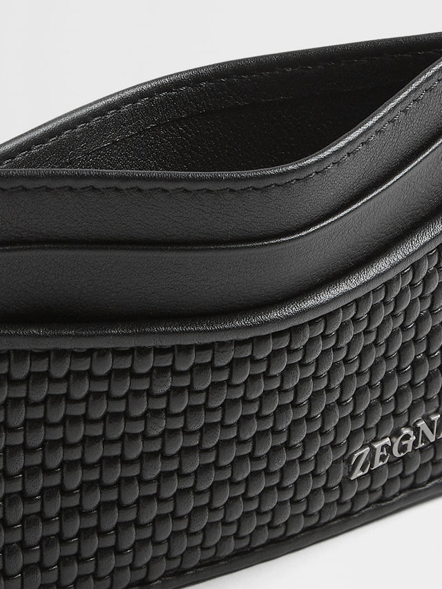 Black PELLETESSUTA™ Leather Card Case Product detail photo #1