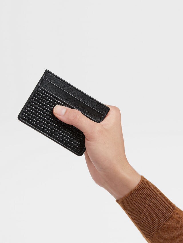 Black PELLETESSUTA™ Leather Card Case Product detail photo #3