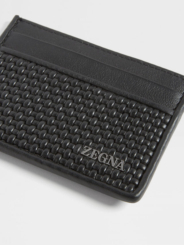 Black PELLETESSUTA™ Leather Card Case Product detail photo #4