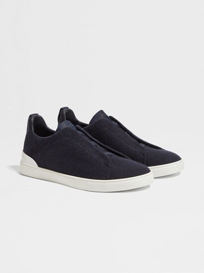 Ermenegildo Zegna トリプルステッチ　ネイビー スニーカー Navy Blue Cotton Denim Triple Stitch™ Sneakers FW25 25694150