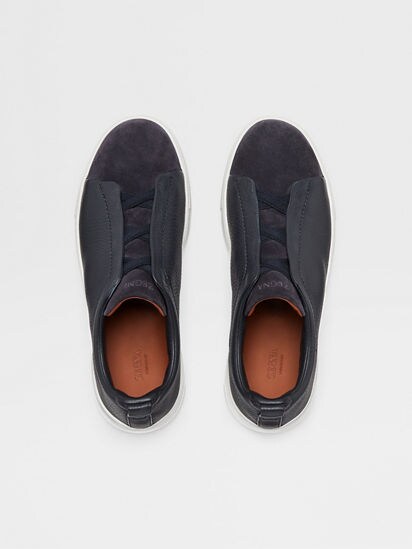 Navy Blue Leather and Suede Triple Stitch™ Sneakers FW24 22361784 | Zegna FR